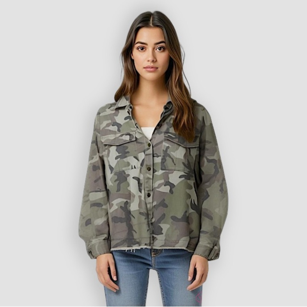 REVOLVE S Sanctuary Boho Button-Up Distressed Military Style Camo Jacket